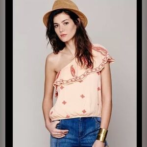 Free People White Easy on the Eyes One Shoulder Top Embroidered Women’s size S